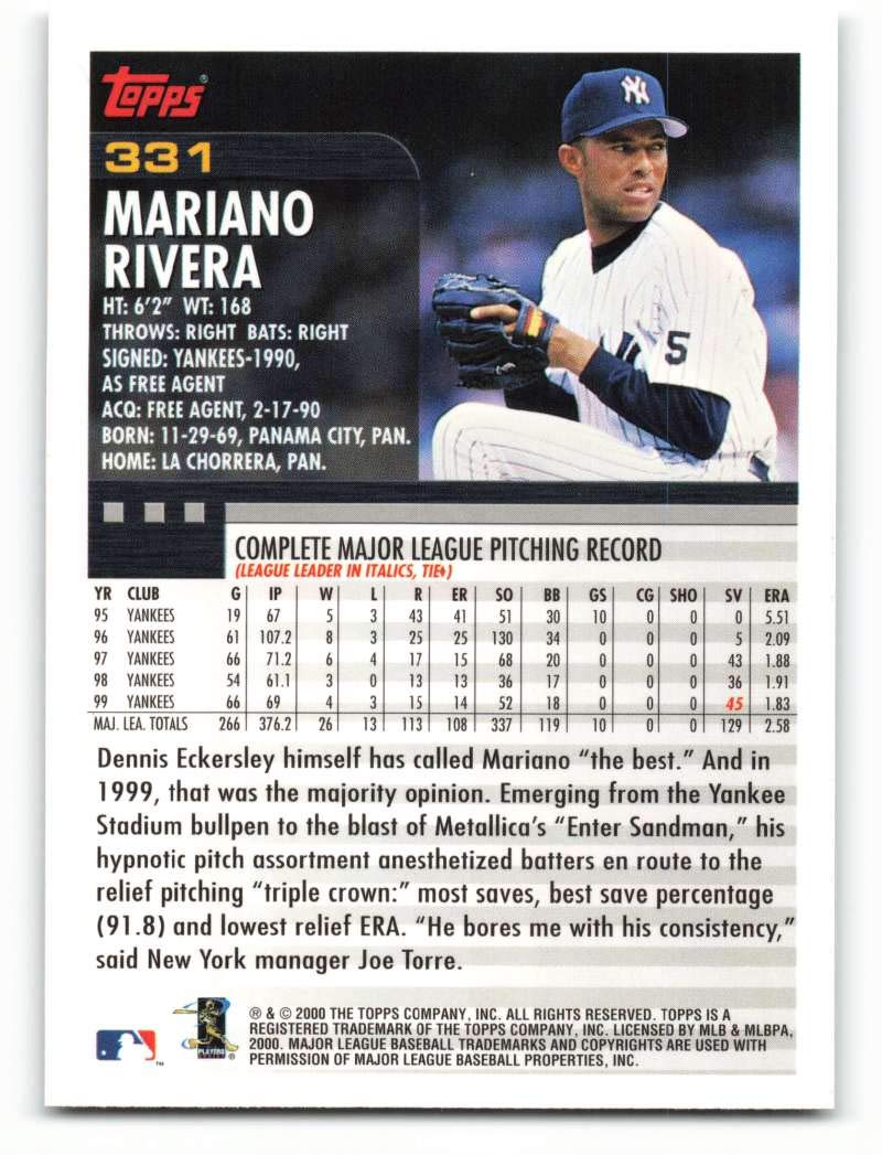 Amazon.com: 2000 Topps #331 Mariano Rivera NM-MT New York Yankees